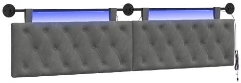 vidaXL Hängendes Kopfteil Mit LED Licht Dunkelgrau Samt, Modernes Schlafzimmer, Wandkopfteil, aus Samt, Platzsparend, dekorative Rückenlehne, weich anzufassen