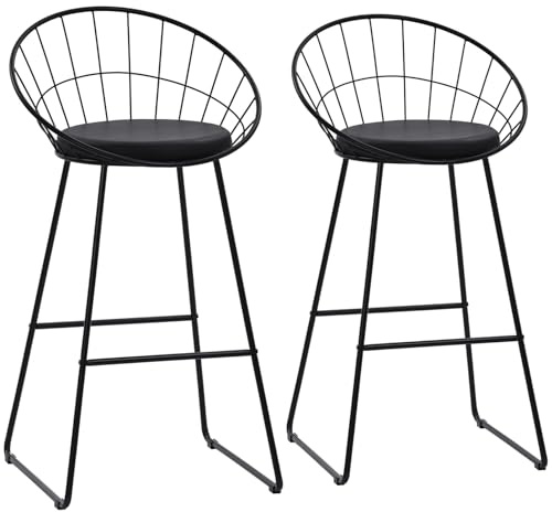 Happy Garden 2er Set Barhocker Alex 75cm Metall Schwarz mit Kissen Schwarz - Gepolsterte Sitzfläche