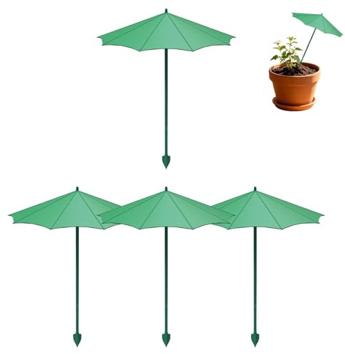 Vasedre Lot De 4 Parapluie Pour Plant De Jardin, 34x26.5cm Mini Parasol Ombrelle pour Plante, Petit Parasol avec Prise de sol Protection UV pour Plantes, Plantes en Pot (Vert)