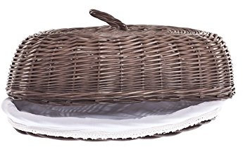 e-wicker24 Cloche à pain, Corbeille à pain, panie,boite, plateau gateaux en osier avec couvercle, (Ovale_marron)