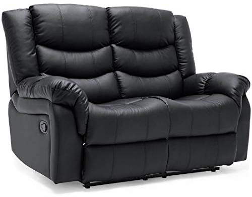 More4Homes SEATTLE HIGH BACK BONDED LEATHER RECLINER 3 + 2 + 1 SOFA ARMCHAIR SET SUITE (Black, 2 Seater)