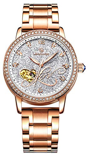 rorios Armbanduhren Damen Automatische Mechanische Uhren Leuchtend Sternenklarer Himmel Zifferblatt Edelstahl Band Damenuhren