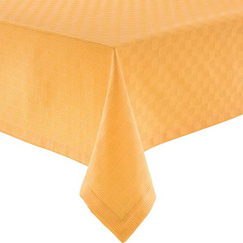 Erwin Müller Tischdecke, Tischwäsche Jacquard Karo, Paderborn Mango Größe 130x190 cm - fleckabweisend, schmutzunempfindlich und leicht zu reinigen (weitere Farben, Größen)