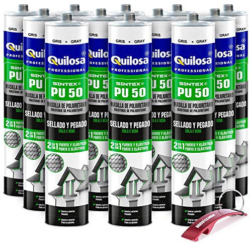 Mastic polyuréthane Quilosa Sintex PU-50 - Boîte de 12 (pots 300 ml) Unités édition spéciale avec porte-clés rouge Bricolemar en cadeau ! (Noir)