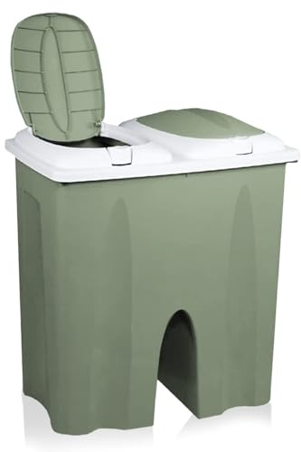 DRULINE – Premium Duo Mülleimer mit 2 Deckeln – Mülleimer mit 2 Fächer für Küche – Pflegeleicht – Abfalleimer Küche – luftdicht mit Klappdeckel – abnehmbarer Deckel mit Druckknopf – 2x25L – Grün