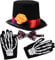 Spooktacular Creations Day of the Dead 5 - Kurze Handschuhe Herren Hut Fliege Halloween Kostüm Party