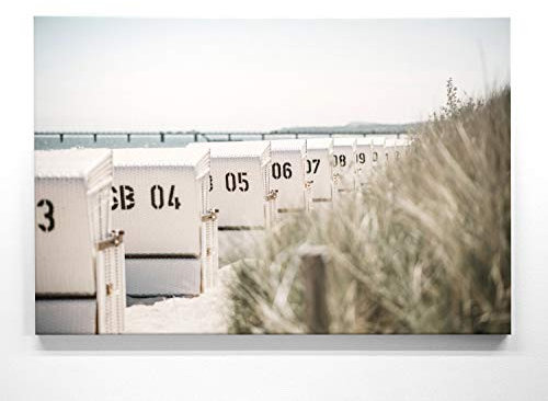 Atemberaubende Ostsee Leinwand-Bilder als XXL Wandbild 120cm x 90cm, Motiv Usedom, Strandkorb, Düne. Einzigartiges Panorama-Bild für Wohnzimmer, Schlafzimmer. aufgespannt auf 4cm Holz-Keilrahmen