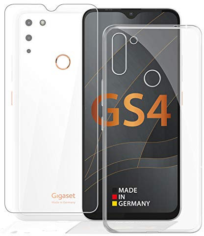 KJYF Hülle Schutzhülle Transparent Bumper Cover TPU + Panzerglas Schutzfolie für Gigaset GS4 (6.30 Zoll), Film Panzerglasfolie + Silikon Schale Case Handyhülle - Transparent