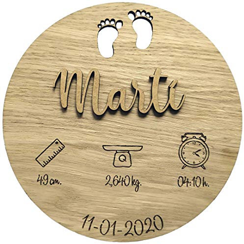 PLACA NACIMIENTO BEBÉ de MADERA natural PERSONALIZABLE, natalicio con nombre, dia, peso medida y hora de nacimiento, grabado en la madera, REGALO para recién nacido