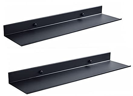 AJINGELA Wall Mounted Floating Metal Shelves Ledge,Black Bathroom Shelf Wall Mount Shelving Space Saving Rustproof Extra Strong Floating Shelves Storage Rack(50cm,Set of 2pcs)