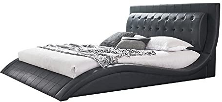 i-flair Polsterbett St. Tropez 140x200 cm Bett Doppelbett Bettgestell gepolstert und mit hochwertigem schwarzem Kunstleder bezogen - Schwarz