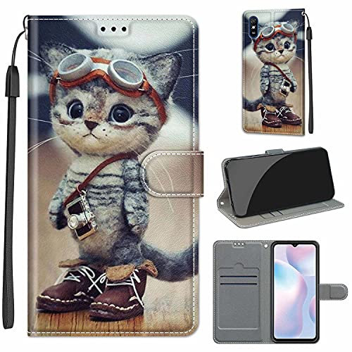 TOMYOU Hülle für Xiaomi Redmi 9A, Stoßfestes Flip-Holster, Premium Leder PU Handyhülle, Flip Case Wallet mit [Magnetic Closure] für Xiaomi Redmi 9A