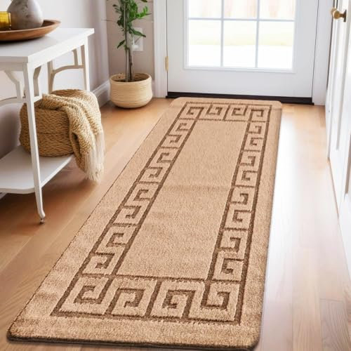 Carpet Runners for Hallways Non Slip Long With Gel Back - Marble Rug Washable Low Pile Rug, Kitchen Runner - Ideal For Living Room, Bedroom, Lounge And Hall |80 x 150 cm - Beige