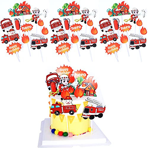 44 Stücke Feuerwehrmann Kuchen Topper, Feuerwehrauto Cake, Happy Birthday Cake Topper, Geeignet für Kindergeburtstage