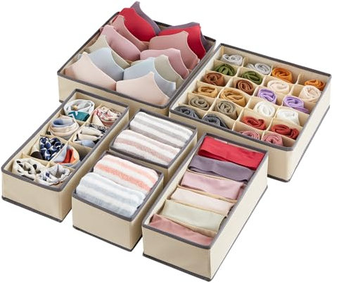 Lifewit Schrank Schublade Organizer Teiler für Unterwäsche, 6 Stücke, Faltbare Kommode Organizer und Aufbewahrungsbehälter zur Aufbewahrung von Dessous, BHS, Unterwäsche, Khaki