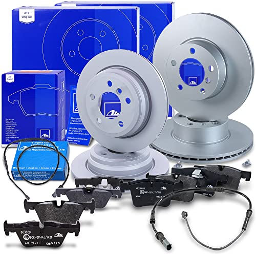 ATE Bremsenset inkl. Bremsscheiben vorne Ø 312 mm belüftet + hinten Ø 300 mm belüftet und Bremsbeläge vorne + hinten und Verschleißkontakt Kompatibel mit BMW 3er, 4er