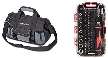 Amazon Basics Tool Bag - 30.5 cm & 73-Piece Magnetic Ratchet Wrench and Screwdriver Set