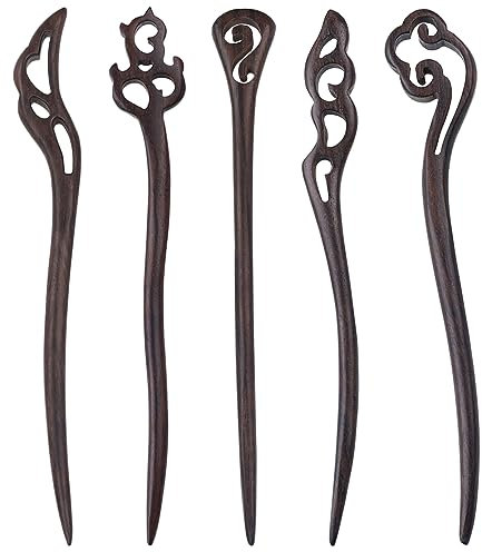 5 Pièces Baguettes à Cheveux en Bois, Vintage Cheveux Baguettes, Épingle à Cheveux Vintage pour Femme, Épingles à Cheveux Chinois Baguettes, Pinces à Cheveux en Bois, pour Cheveux DIY Accessoire