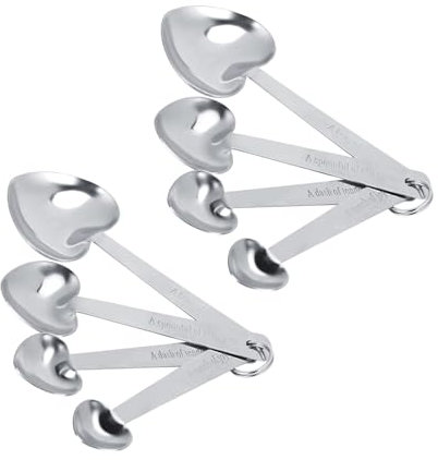 Juego de tazas medidoras de corazón de 8 piezas, cucharas medidoras en forma de corazón Cucharadita linda Decoración de cocina Cuchara cucharas medidoras de plata para hornear