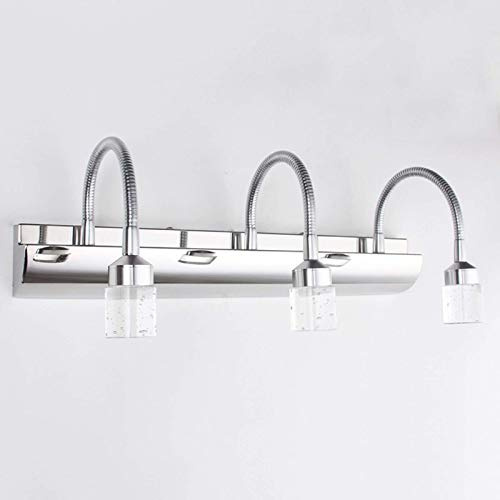 Luci per specchio da bagno, luci frontali flessibili in acciaio inox a specchio a collo d'oca con paralume in cristallo, bianco freddo 6000 K, applique moderna per camera da letto ristorante, 3