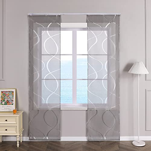 ESLIR Schiebegardinen Voile Flächenvorhänge Set 2er Schiebevorhang Wohnzimmer Gardinen mit Klettband Gardinenschals Transparent Vorhang Ausbrenner Grau BxH 57x245cm 2 Stück