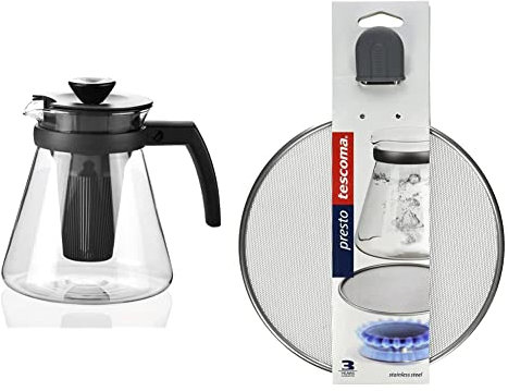 Tescoma 646624 Teo Teiera con Filtro, Vetro, 1.7 L & 420944 Retina Spargifiamma, Acciaio Inossidabile, Grigio