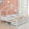 Hausbett, Doppelbett, Kinderbett 200x90cm, Gitterbett mit 2 MDF-Schubladen, Schubladen auf Rollen, Lattenrost aus Kiefer, Weiß