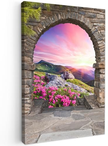 MuchoWow© Wandbilder Groß 80x120 cm XXL Wohnzimmer Wanddeko Schlafzimmer Zimmerdeko Fotowand Zimmer Deko Wand Dekoration Wall Art Landschaft - Fensterblick - Blumen - Berg