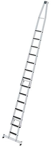 PROREGAL Stufen-Glasreinigerleiter-Satz mit nivello®-Traverse und Clip-Step R13 Kombi mit 2 Unterteilen | Leiter, Teleskopleiter, Trittleiter, Bockleiter, Sprossen-Doppelleiter