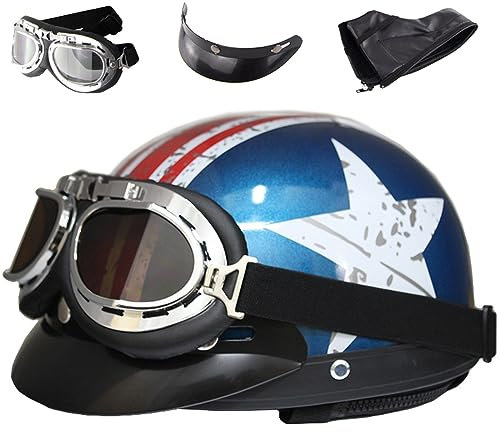 Mezzo Jet Casco Scodella Vintage Casco Moto Uomo Donna Motociclo Metà Aperto Faccia Casco Con Occhialoni ECE Approvato Per Street Scooter Ciclomotore Adult Casco Aperto Da Moto
