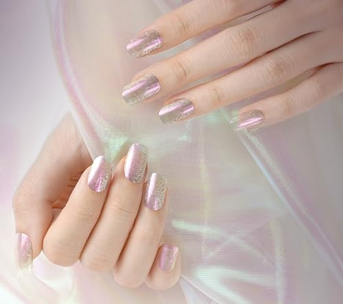 DANNI & TONI Semi Cured Gel Nail Strips Gel Nail Stickers (Flickering),Diamond Dusting Solid Colour Salon-Quality Gel Nail Polish Strips Manicure Stickers Set 28Pcs