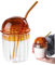 Iced Coffee Glass with Straw and Lid 14oz/450ML Reusable Iced Latte Cup Wide Mouth Detachable Smoothie Drinking Glass Iced Coffee Tumbler for Soda Home Office Bar Dome Cups With Lids Yellow