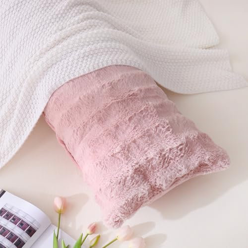 Chumerry Federa per cuscino in finta pelliccia di coniglio, ultra morbida e calda, decorativa, per divano, letto, 50 x 137 cm, colore: rosa cipria