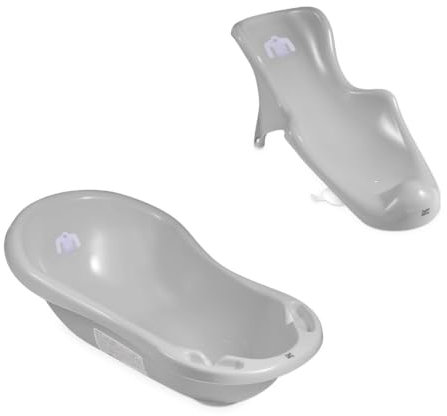 Hylat Baby Baignoire avec Transat de Bain pour Bebe - Yeti Gris - Certificat TÜV Rheinland - idéale pour nouveau-nés et bébés jusqu'à 12 mois - Collection Lite - Bain Bebe Enfant Benoire