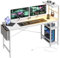 Bestier 155CM Corner Desk with Power Outlets Large Computer Desk with LED Lights Reversible Writing Table with Side Pocket Storage Bag & Accessories Hanger for Home Office