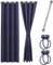 Cozyor Praktisches Set ohne Bohren: 2X Vorhang + 1x Klemmstange Silber 111-200 cm + 2X Raffhalter mit Magnet Blickdicht & verdunkelnd, als Raumteiler, Fenster & Tür Blau Thermovorhang 240x135cm