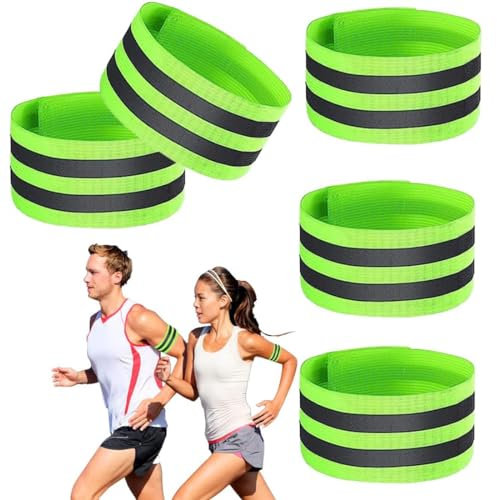 Doppel Reflektorbänder, Reflektorband Reflektierendes Klettarmband, Reflektierende Sicherheits Armband Fahrrad, Reflektorband Für Outdoor Joggen, Reiten, Wandern, Fluoreszierendes Grün, 4pcs
