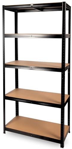 deluxe4home® Schwerlastregal 40x90x180 cm Schwarz I bis 875kg Traglast I Kellerregal aus Stahl I Lagerregal Lastenregal für Abstellraum Garage Küche