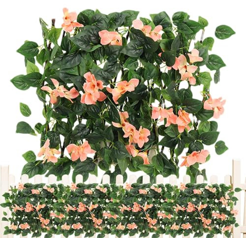 Artificial Ivy Fence Screening, Garden Screening Privacy Hedge Screen Expanding Trellis with Leaves and Flowers, Wall Landscaping Decor for Backyard Garden Home Decorations - 40cm Scalable