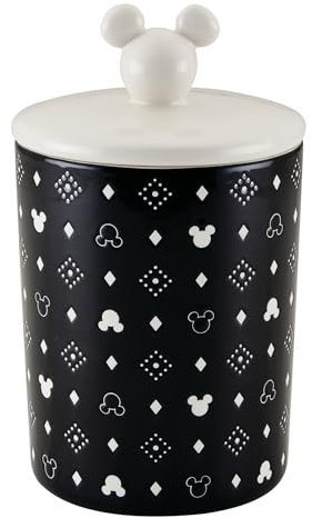 Disney Home - Recipiente grande monocromático de cerámica con tapa, 7 tazas, color negro