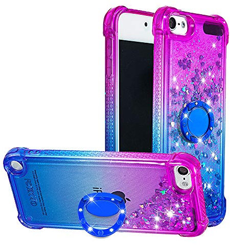 COTDINFOR Custodia per Apple iPod Touch 7 Glitter Cover con 360-Gradi Ring Holder Supporto Auto liquido Mobili Bumper TPU Silicone Antiurto Cover per iPod Touch 5/6 / 7 Purple-Blue YBJBZH.