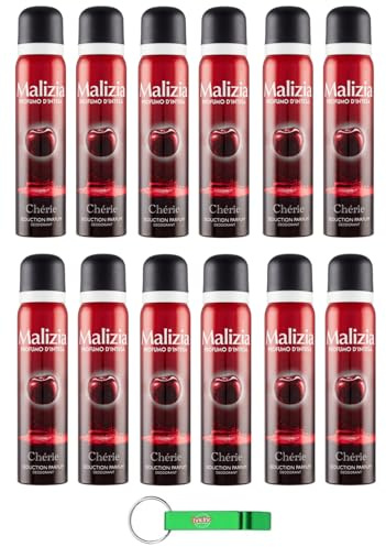 12x MALIZIA Deodorante Donna Chérie Seduction Parfum,Deodorant Deo Spray für Damen 100ml + Beni Culinari Kostenloser Schlüsselanhänger