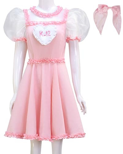 Cnulaueu Erwachsener K12 Cosplay Kostüm Melanie Rosa Kleid mit Blumensaum Anzug Halloween Bühne Outfit (Rosa, S)