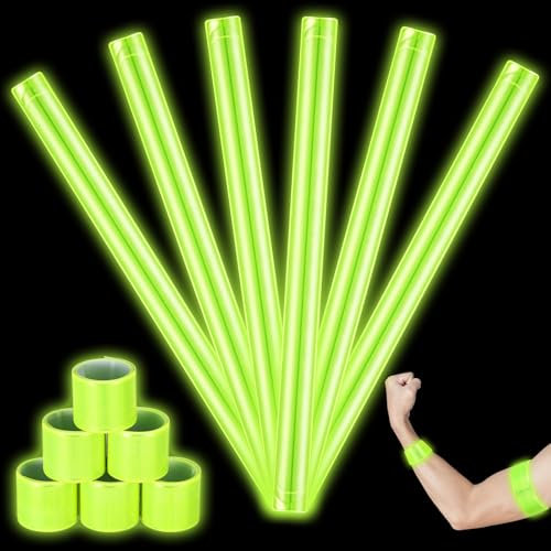 Sinmoe 6 Reflektierende Schnapparmbänder Reflektorband 40 cm Snap Armband Reflektor Klatscharmbänder Hohe Sichtbarkeit Sicherheitsarmbänder Reflektor Armbänder für Radfahren Joggen Wandern (Gelb)