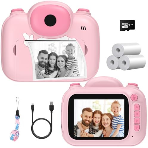 VESWWE Camara Fotos Infantil Instantanea 3,5 Pulgadas Cámara Instantánea para Niños 1080P Camara Instanea Regalos para niños y niñas de Entre 3 y 12 años(Rosa)