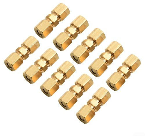 10 Stück Automobil-Bremsleitungsverbinder, Auto-Bremsleitungsverbindung, gerade Messing-Bremsleitung, Klemmverschraubung für OD-Schläuche (1/4)