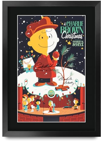 HWC Trading A Charlie Brown Christmas (1965) Geschenke Geduckter Poster Signiertes Autogramm Foto für Fans von Film Memorabilien - A3 Gerahmt