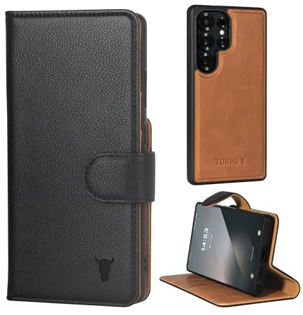 TORRO Lederhülle kompatibel mit Samsung Galaxy S25 Ultra 5G 2025 – Leder Bimper Hülle mit Magnetisch Abnehmbarer Brieftasche mit Ständer (Schwarz)