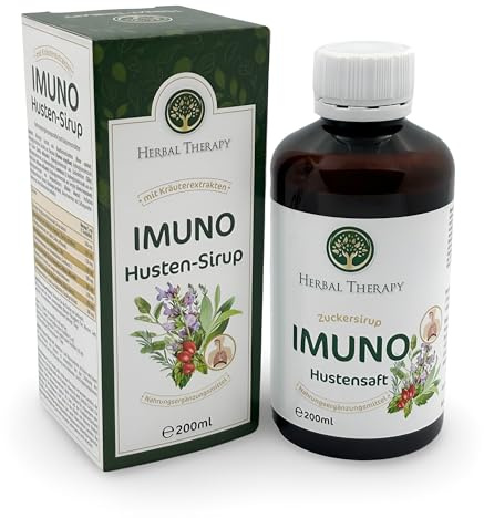 Herbal Therapy Hustensirup für Freie Atemwege durch Kräuterextrakten, Kräutersirup mit Thymian, Salbei, Linde, Holunder, Eibisch, 200ml, Schleimlösend und Reizlindernd