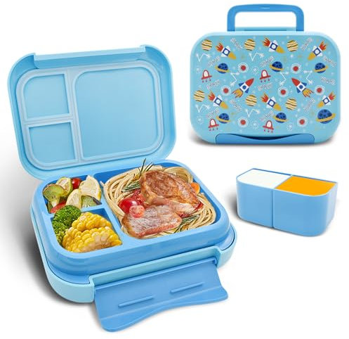 Ulife Mall Bento Lunch Box,1.2L Kids Lunch Boxes with 5 Compartments Snack Box Leak-Proof Salad Lunchbox Adults Portable Handle Bento Box for School Work Picnic -Blue-Space